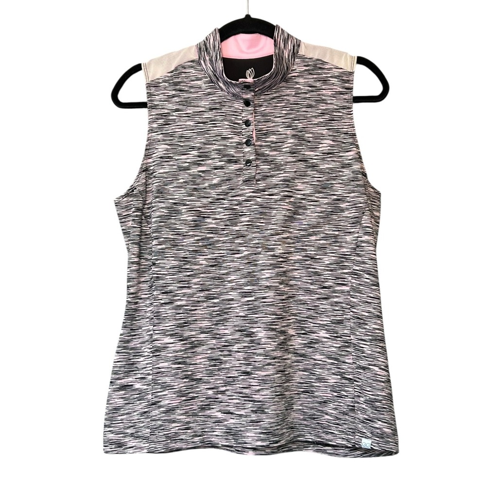 GGblue Tank Top Womens Size Large Pink Black White 1/4 Snaps Stretch Vented